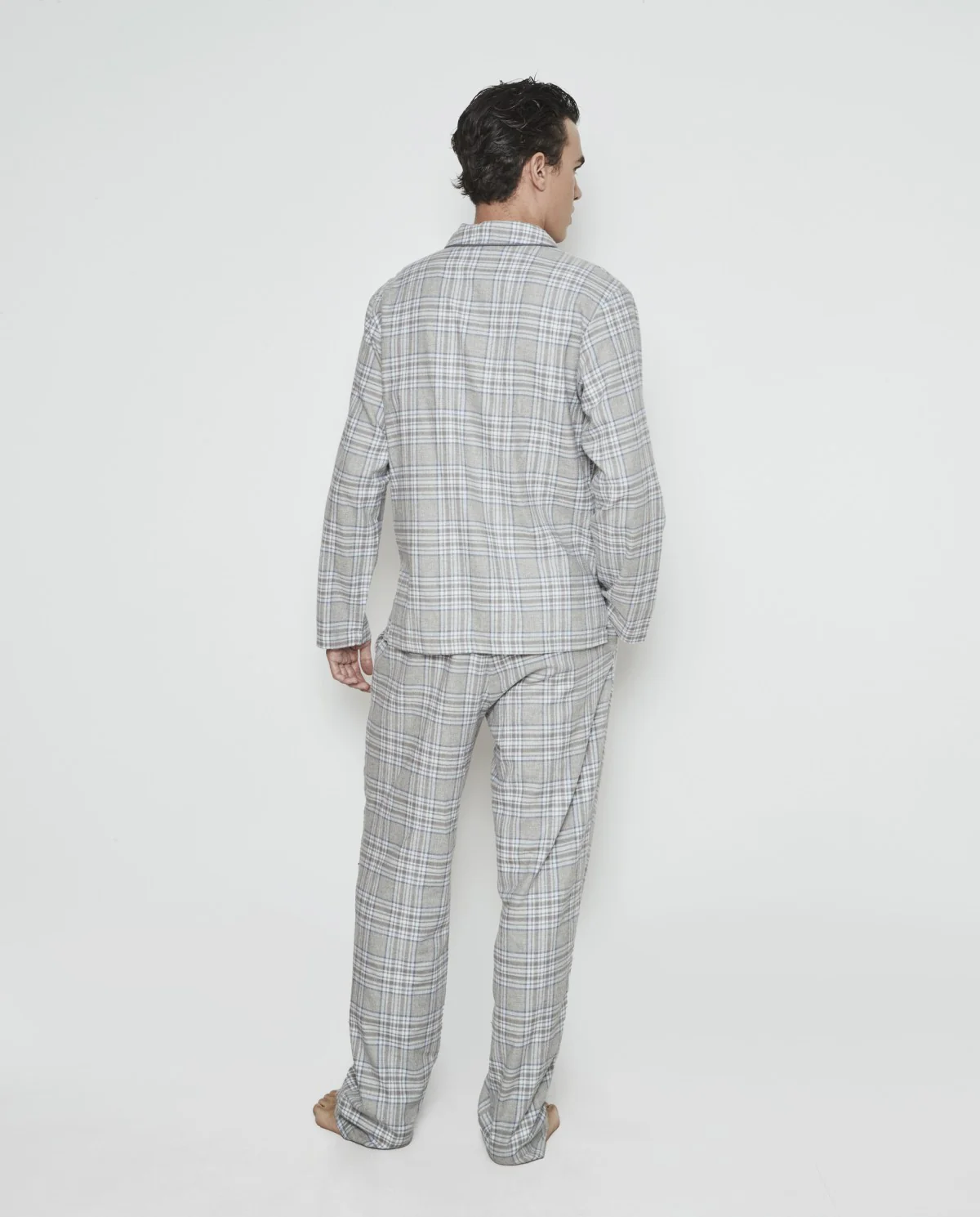 Pijama hombre abierto estampado cuadros franela 100% algodón Selmark